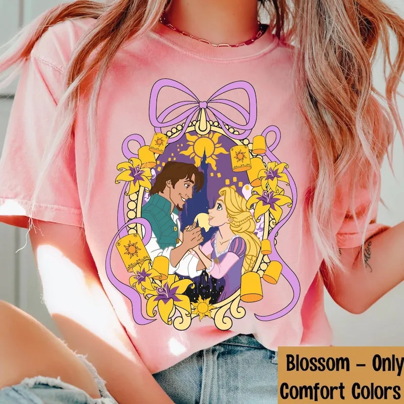 Product Rapunzel And Flynn Rider Coquette Bow T-shirt Hoodie Sweater Tangled Princess Prince Disneyland Couple Trip Gift For Him Her
