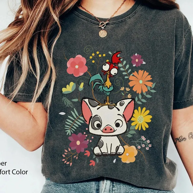 Product Retro 70s Pua And Hei Floral Moana T-shirt Hoodie Sweater Disneyland Trip Outfit Perfect Birthday Gift For Fans