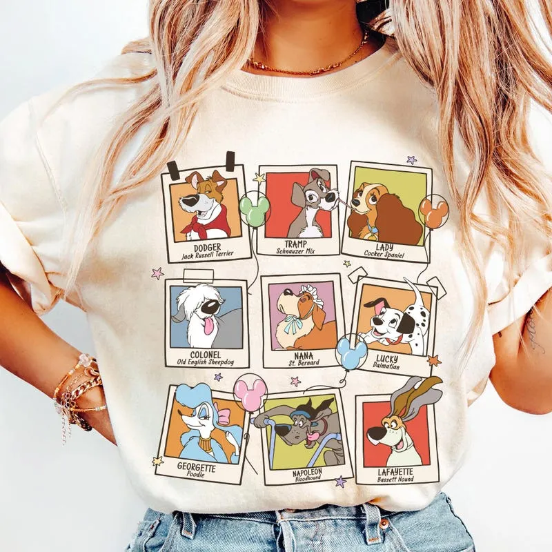Product Retro 90s Dog Characters Pets Movie T-shirt Hoodie Sweater Cute Dodger Lady Tramp Nana Disneyland Family Trip Gift For Lover
