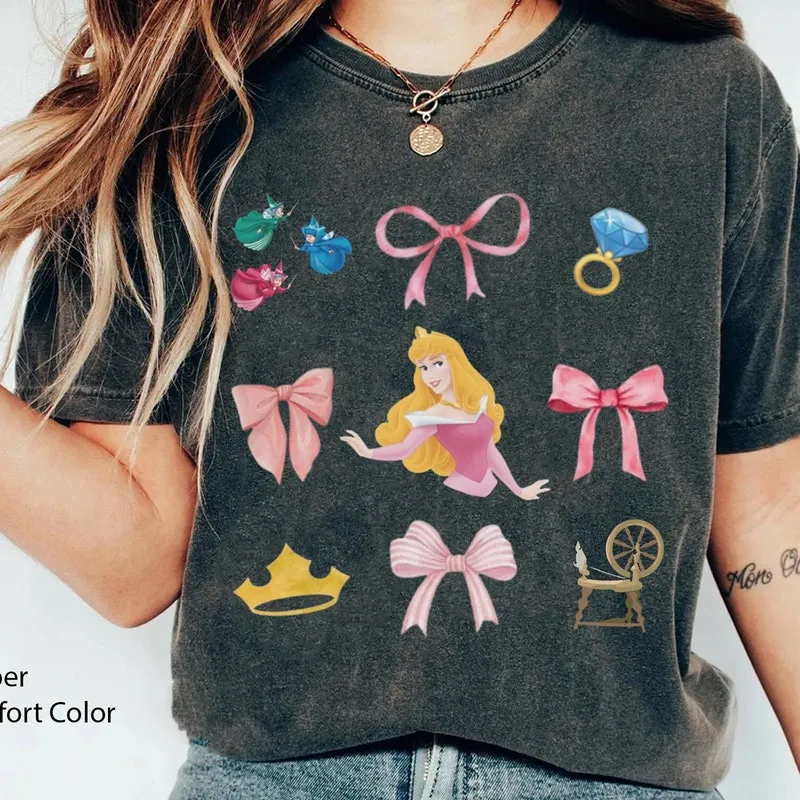 Product Retro Aurora Princess Coquette Bow Sleeping T-shirt Hoodie Sweater Beauty Girl Magic Kingdom Disneyland Girls Trip