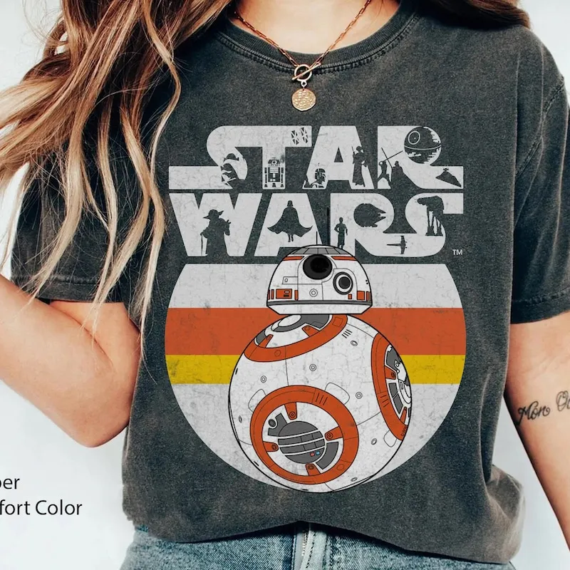 Product Retro Bb8 Droids Stripes Logo Vintage Star T-shirt Hoodie Sweater Wars Hollywood Studios Galaxy Edge Trip Walt World
