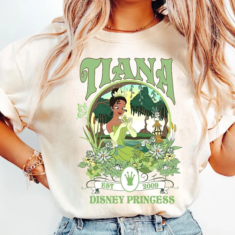 Product Retro Princess Tiana Cute And The Frog T-shirt Hoodie Sweater Bayou Adventure Disneyland Girls Trip