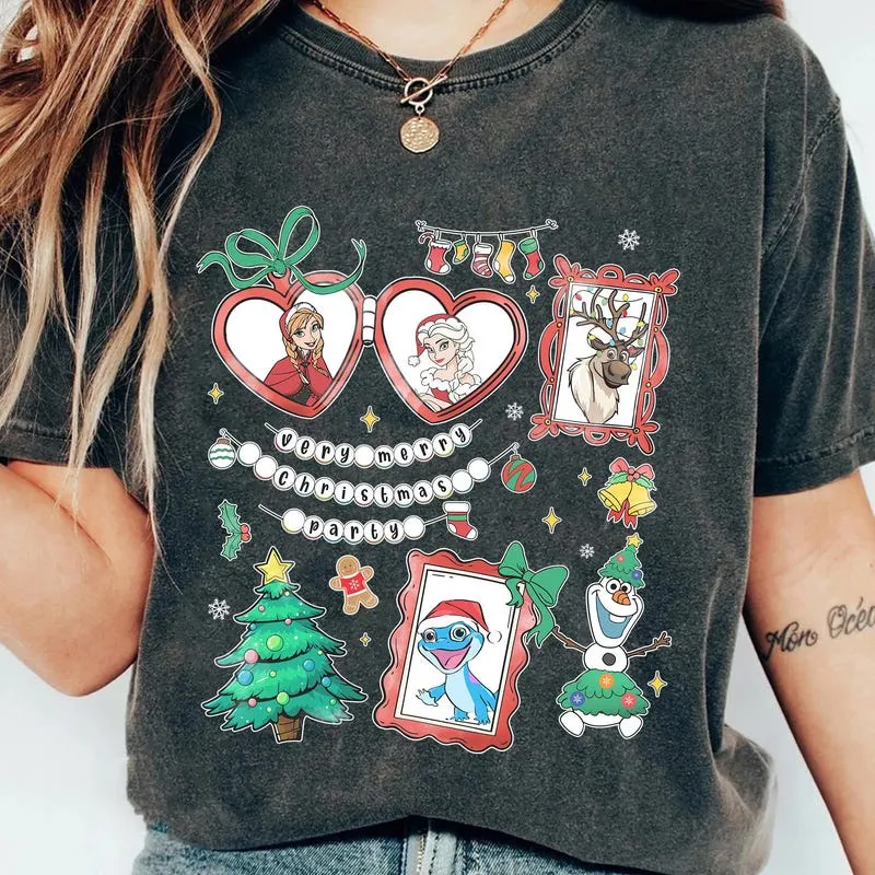 Product Retro Frozen Christmas Watercolor Elsa And T-shirt Hoodie Sweater Anna Coquette Bow Princess Very Merry Party