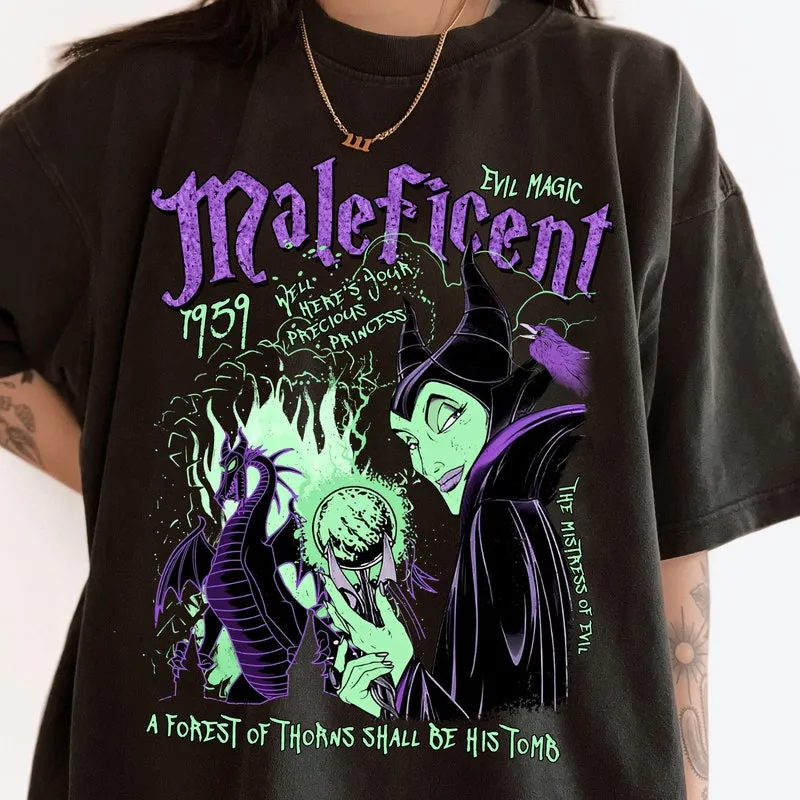 Product Retro Maleficent Graffiti Sleeping T-shirt Hoodie Sweater Beauty Evil Magic Disneyland Family Trip Outfits