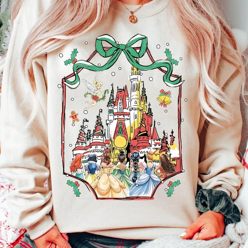 Product Vintage Princesses Magical Castle Watercolor T-shirt Hoodie Sweater Christmas Princess Holiday Magic Kingdom Disneyland